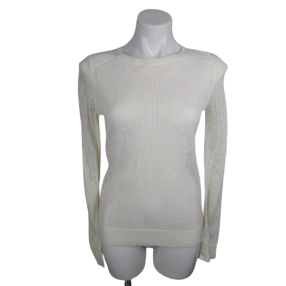 BB Dakota Open Knit Distressed Trim Sweater Size XS Cream Crew Neck Winter